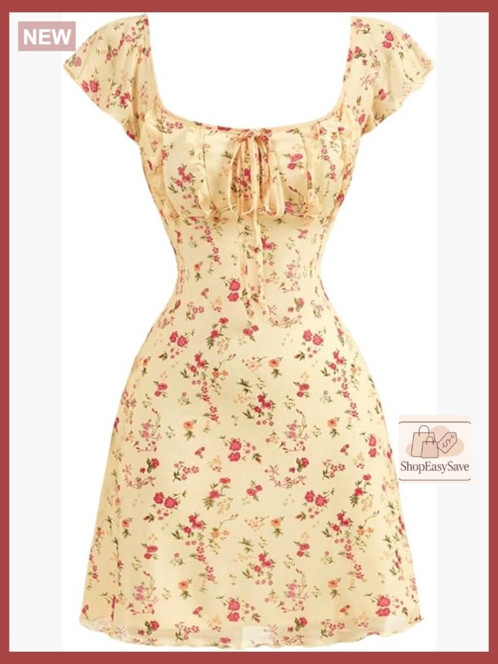 Floral Print A-Line Mini Dress Square Neck Tie Front Boho Chic Summer
